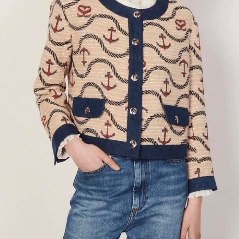 SANDRO
Rosetta Denim-trimmed Jacquard Jacket - Picture 7 of 13